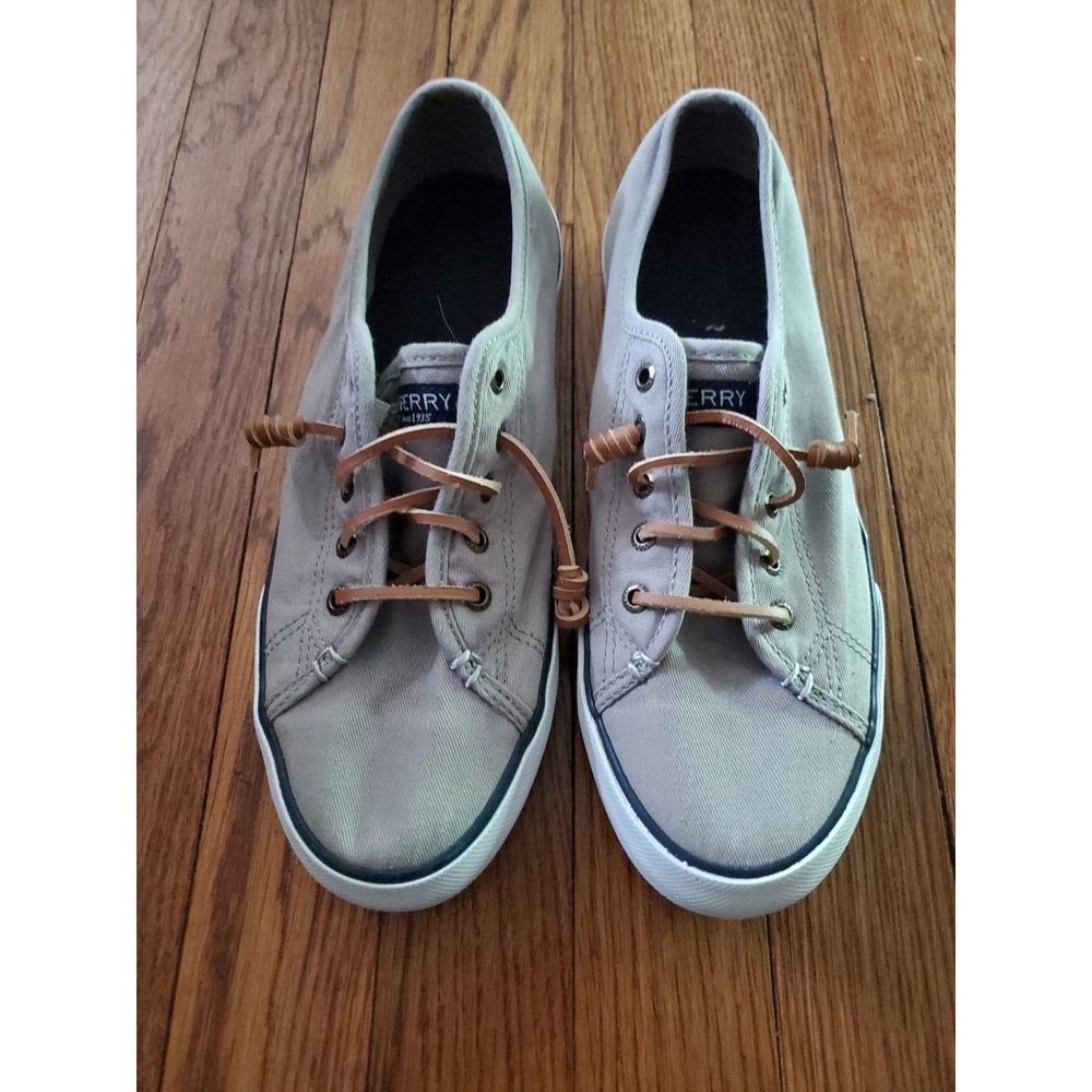 Sperry Crest Vibe Grey Canvas Low Top Sneakers Shoes Rawhide Barrel Laces Sz 9.5